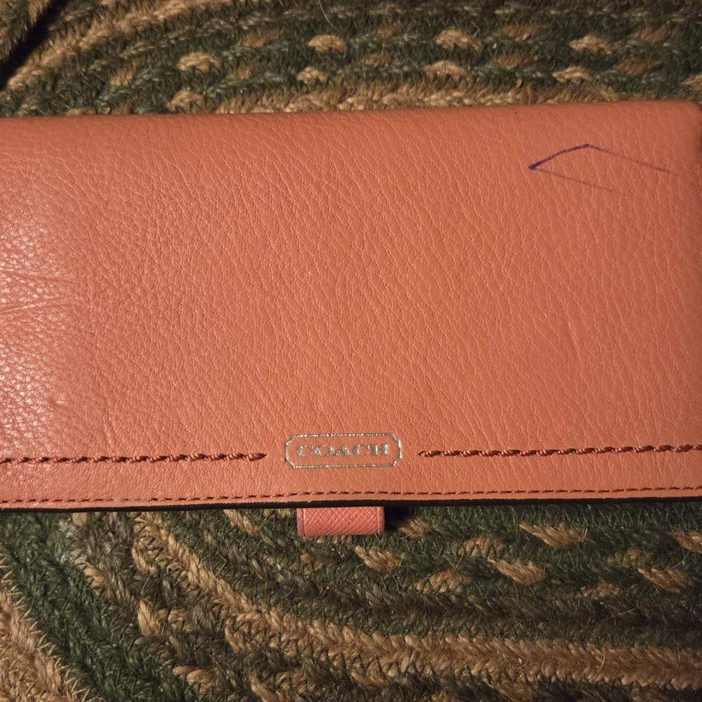 Coach Orange Leather Checkbook Holder GUC very Pretty !!